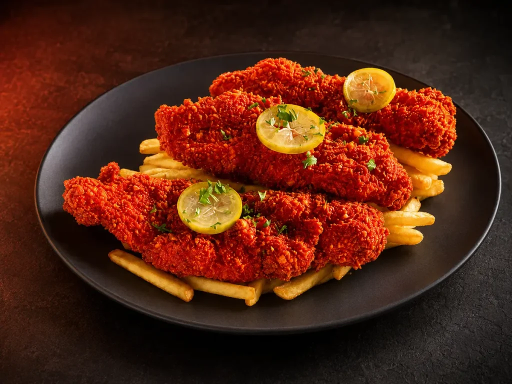 Hot cheetos chicken tenders and fries